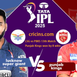LSG vs PBKS 13th Match Punjab Kings won by 8 wkts